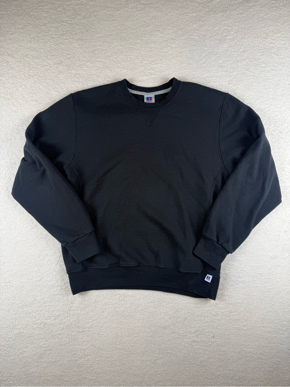 Vintage 90s Russell Athletic Blank Black Crewneck Sweatshirt Boxy Men Size Large